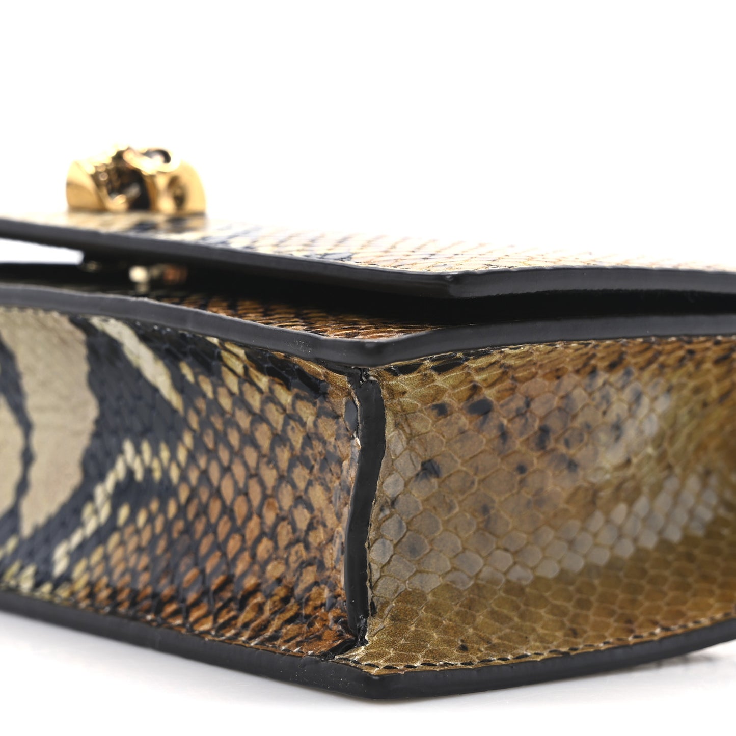 Calfskin Snakeskin Embossed Skull Mini Crossbody Bag Brown