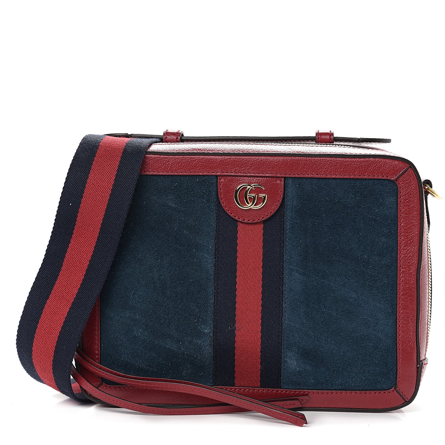 Gucci Suede Calfskin Web Small Ophidia Top Handle Shoulder Bag New Blue Romantic Cherry 1 of 10