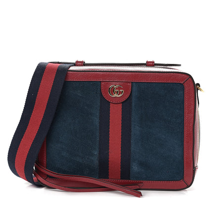 Gucci Suede Calfskin Web Small Ophidia Top Handle Shoulder Bag New Blue Romantic Cherry 1 of 10