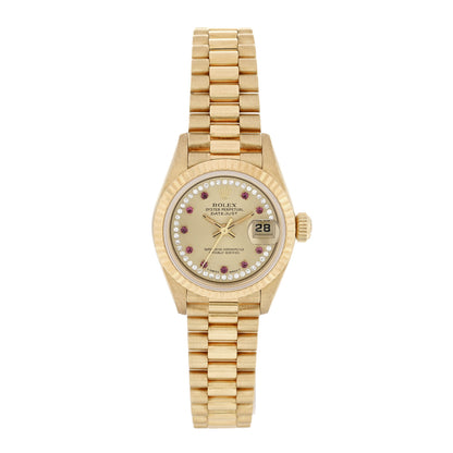 Rolex 18K Yellow Gold Diamond Ruby 26mm Datejust President Watch Champagne 69178 1 of 5