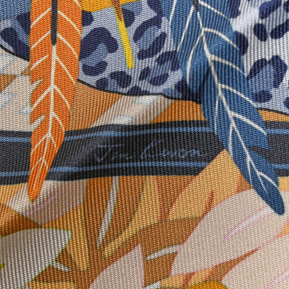 Hermes Silk Les Douze Leopards Scarf 90 Bleu Beige Jaune 4 of 6