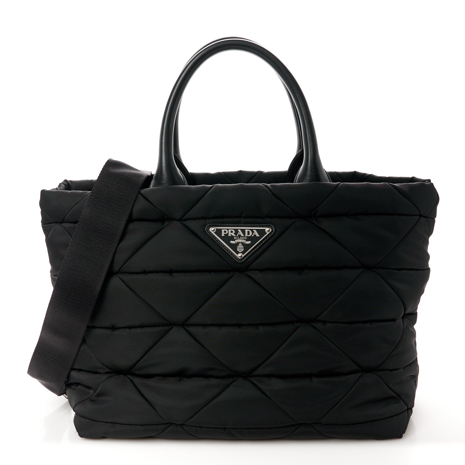Prada Re-Nylon Nappa Triangle Quilted Padded Small Double Handled Zip Tote Black 1 of 11