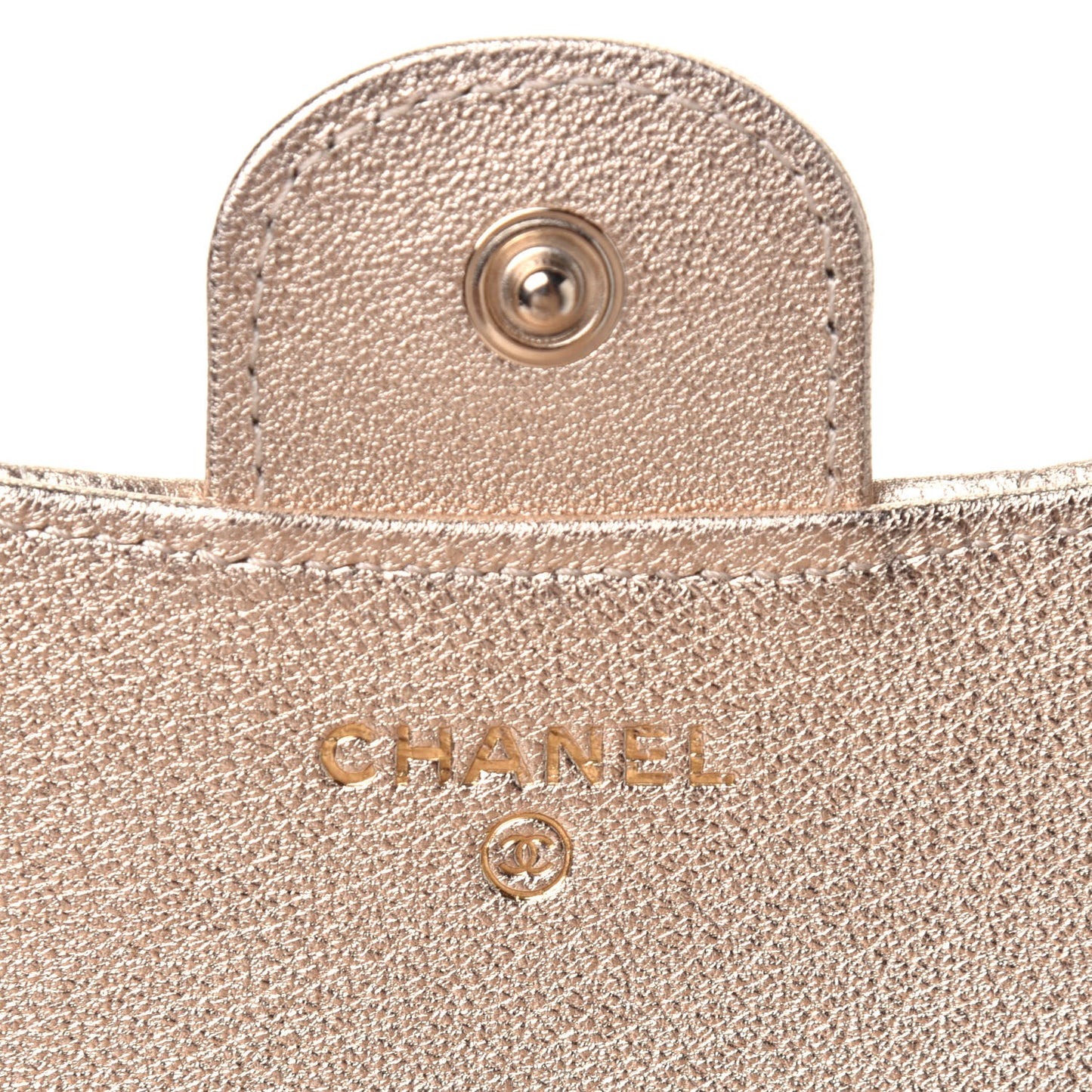Metallic Lambskin Quilted Compact Flap Wallet Gold