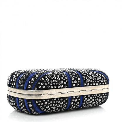 Alexander McQueen Suede Studded Britannia Skull Box Clutch Blue Black 4 of 11