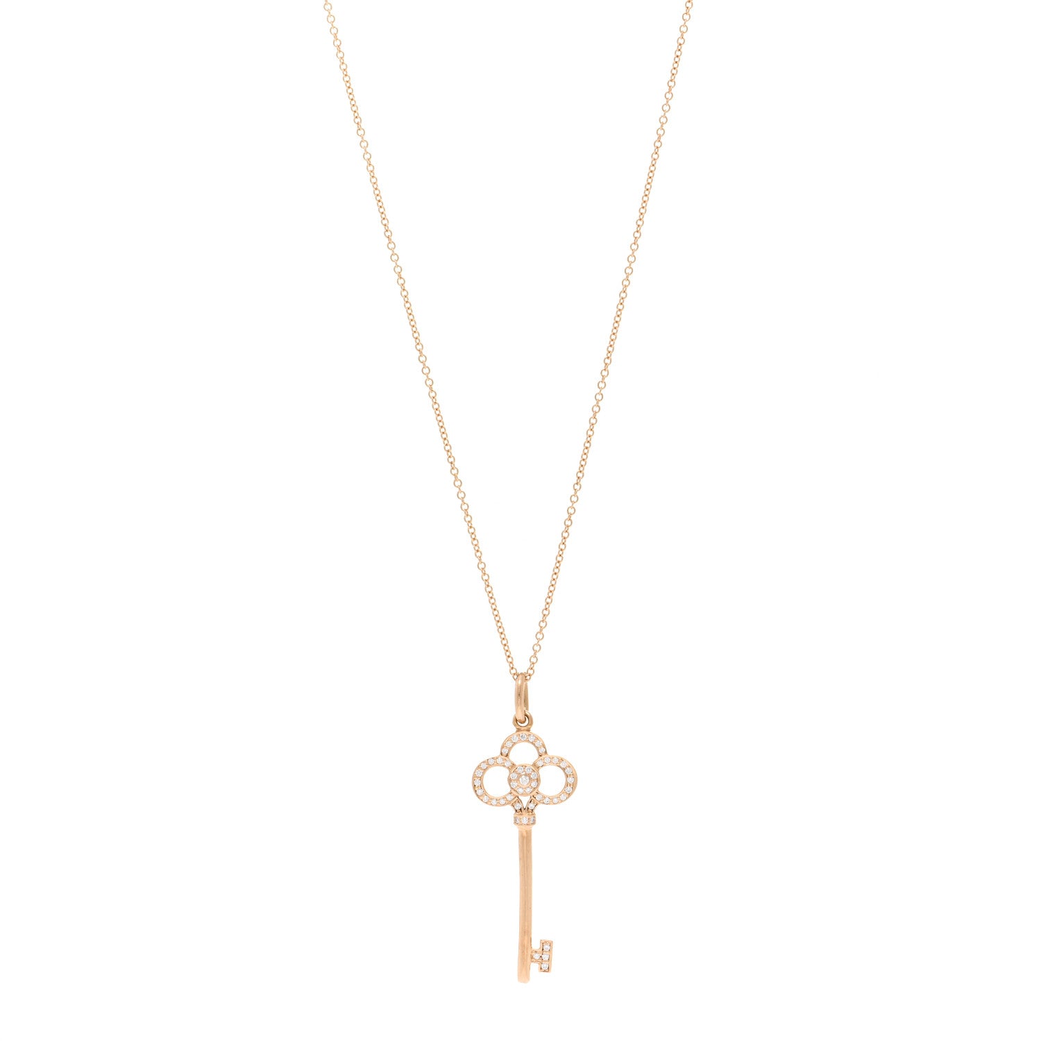 Tiffany 18K Rose Gold Diamond Crown Key Pendant Necklace 1 of 4