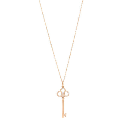 Tiffany 18K Rose Gold Diamond Crown Key Pendant Necklace 1 of 4