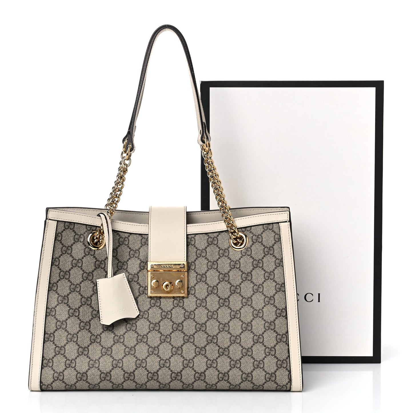 GG Supreme Monogram Medium Padlock Tote White