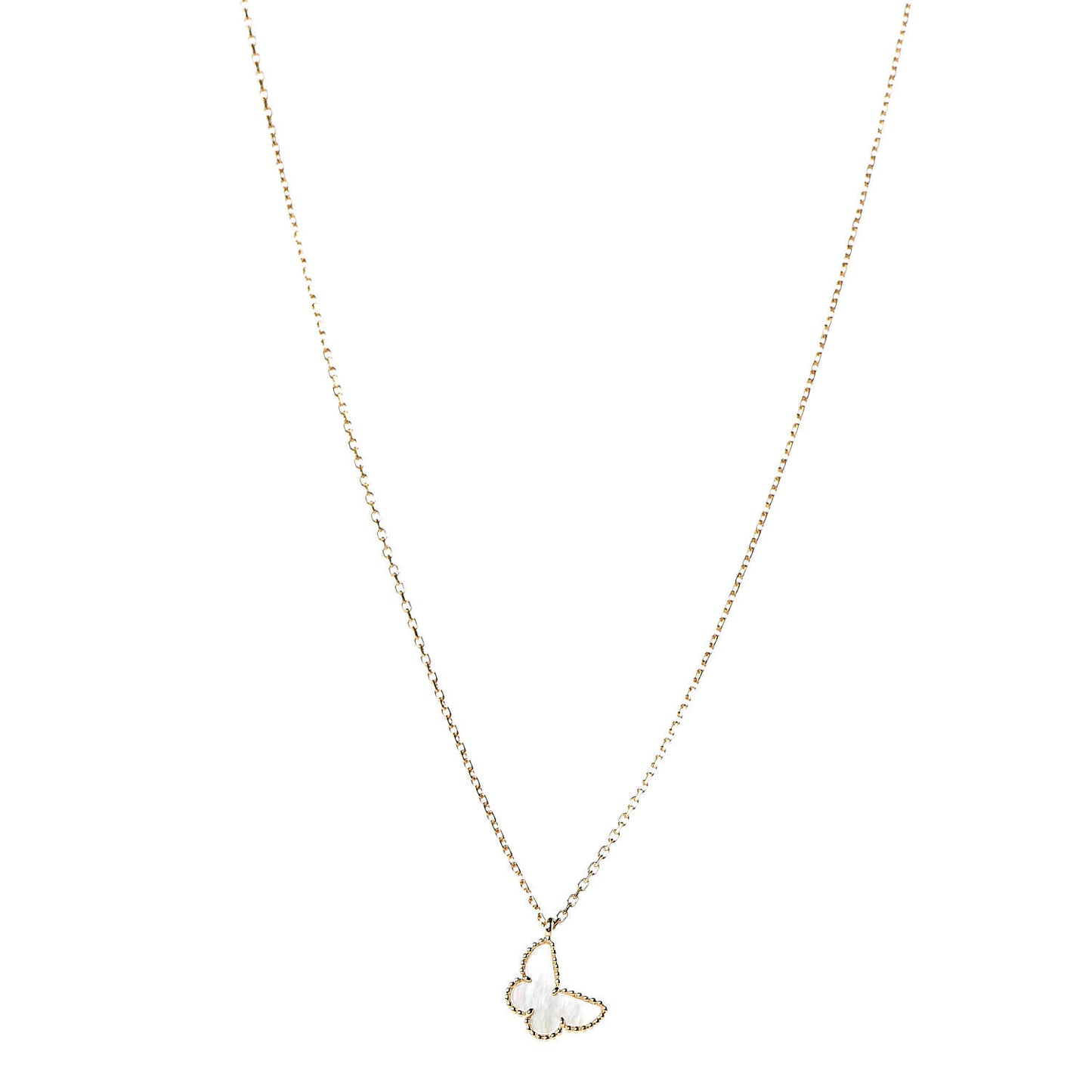 18K Yellow Gold Mother of Pearl Sweet Alhambra Butterfly Pendant Necklace