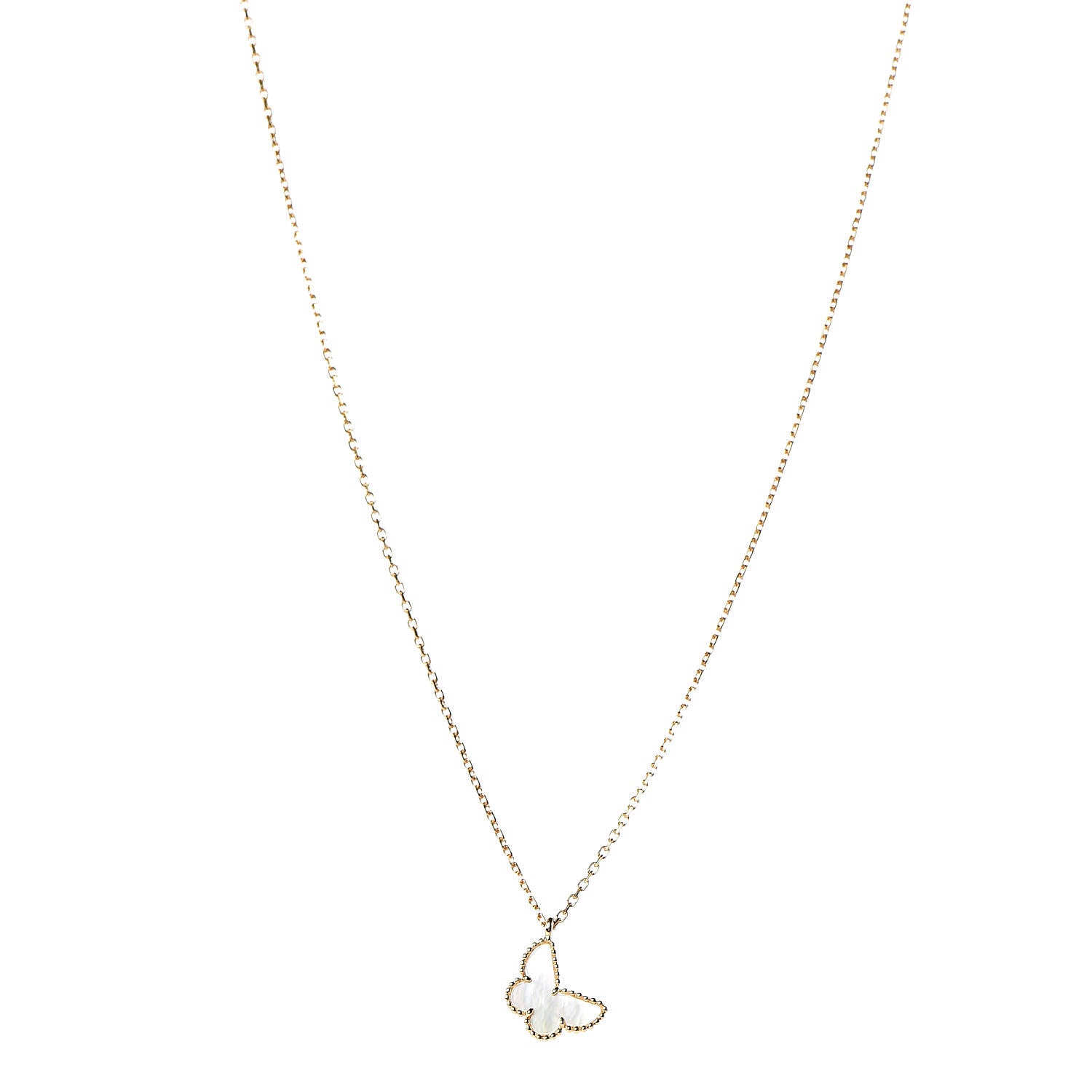 Van Cleef & Arpels 18K Yellow Gold Mother of Pearl Sweet Alhambra Butterfly Pendant Necklace 1 of 7