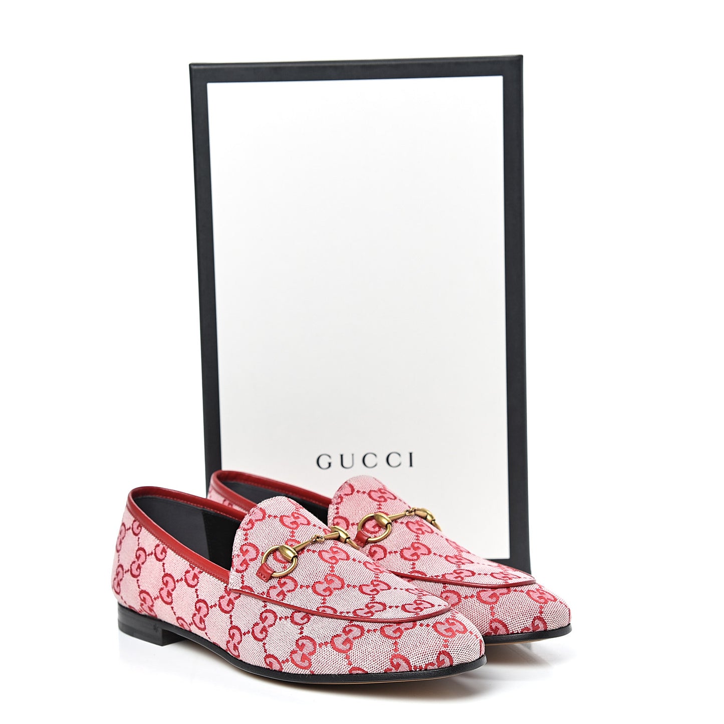 Canvas GG Monogram Horsebit Womens Jordaan Loafers 39 Gardenia Hibiscus Red