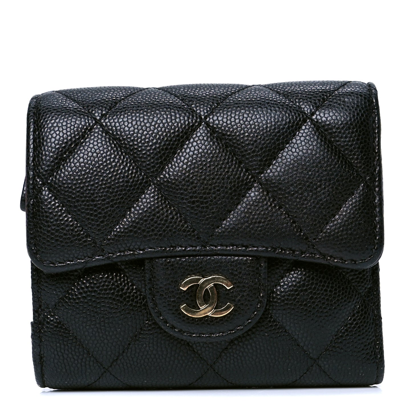 Caviar Quilted Compact Flap Wallet Black