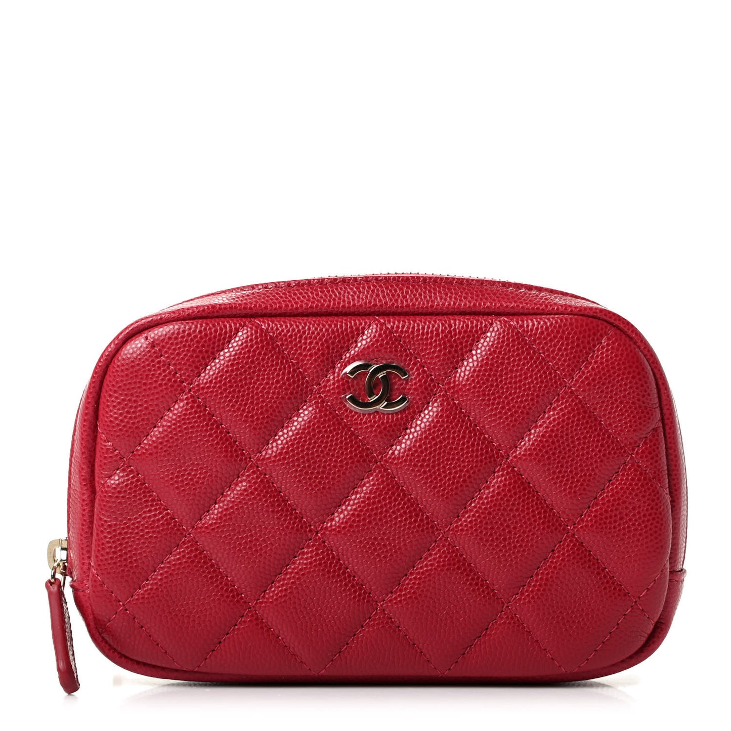 Caviar Quilted Small Curvy Pouch Cosmetic Case Dark Pink