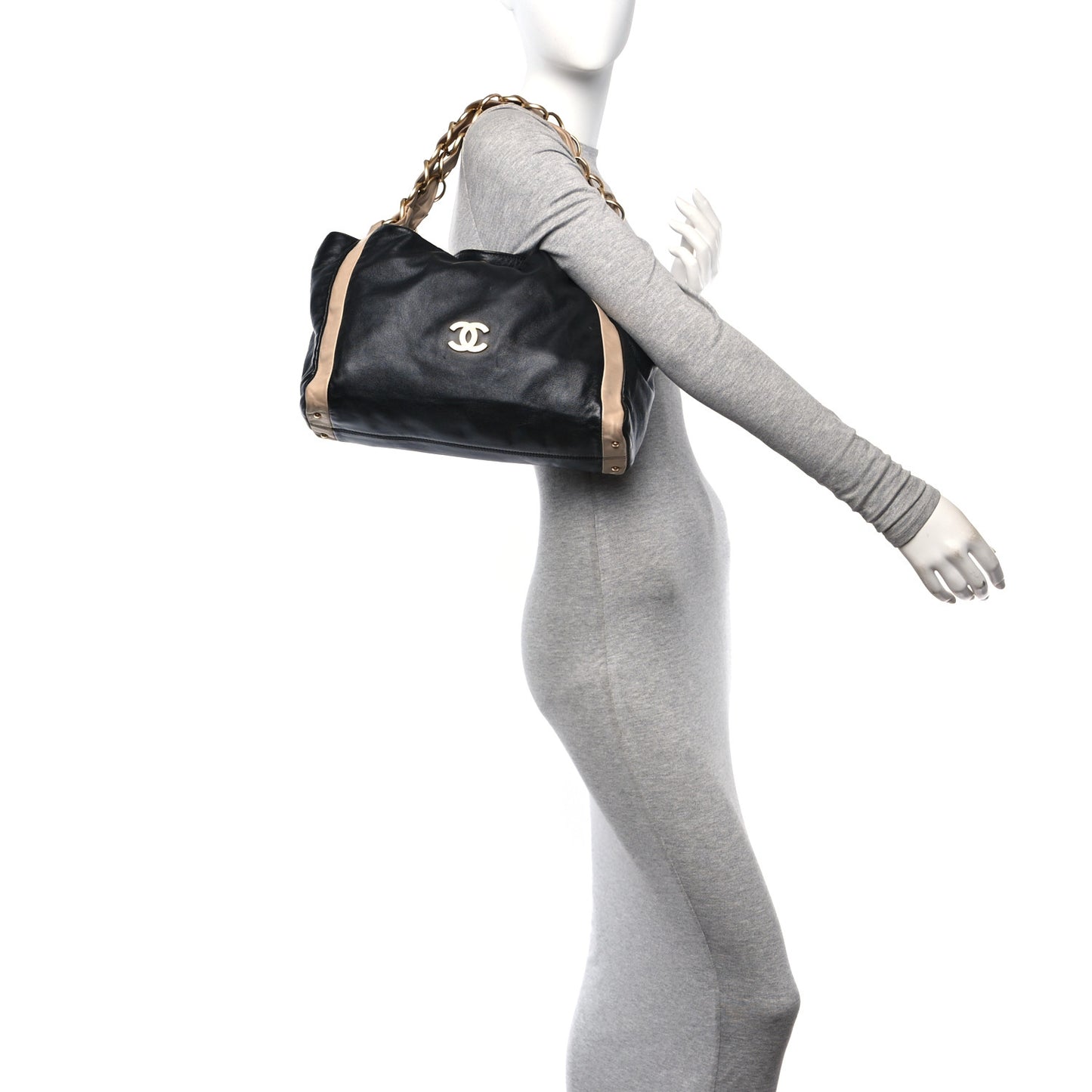 Lambskin Small Olsen Shoulder Bag Black Beige
