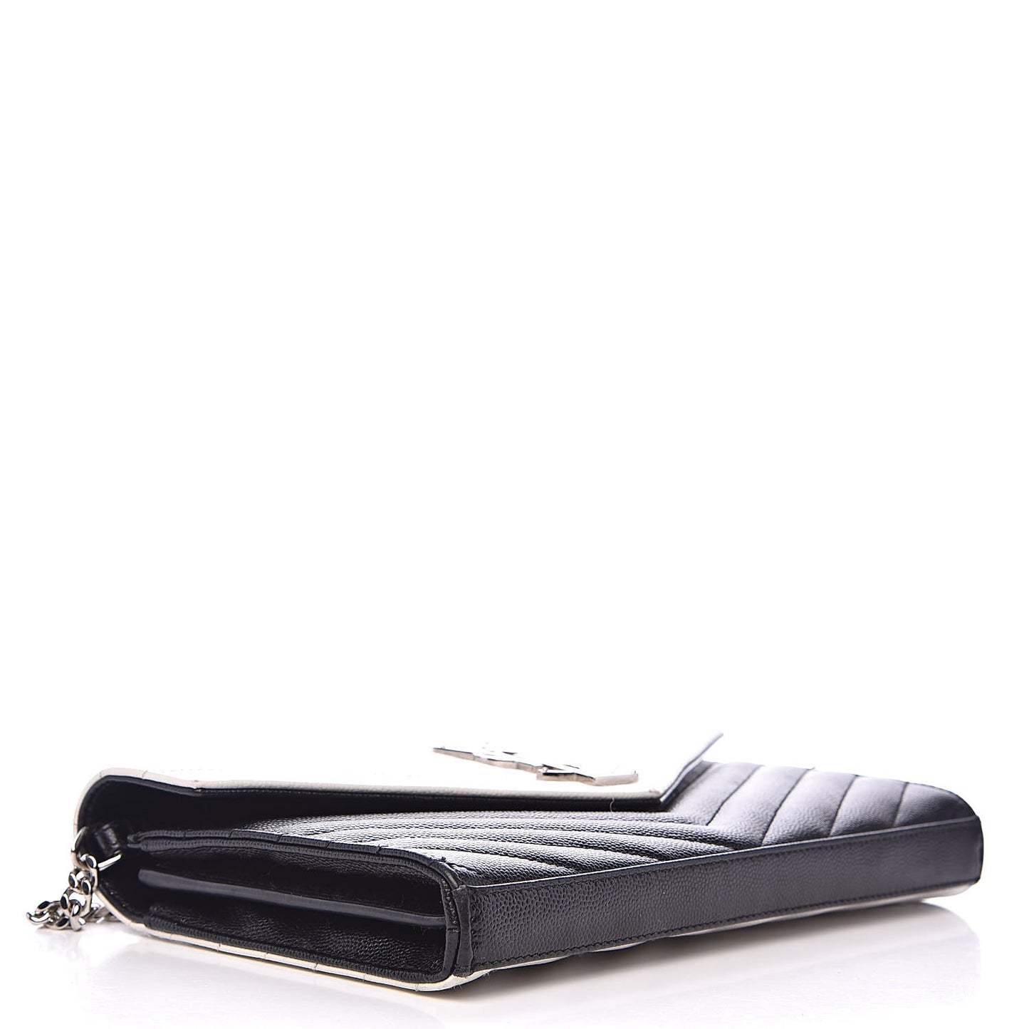 Grain De Poudre Matelasse Chevron Bi-Color Monogram Chain Wallet White Black