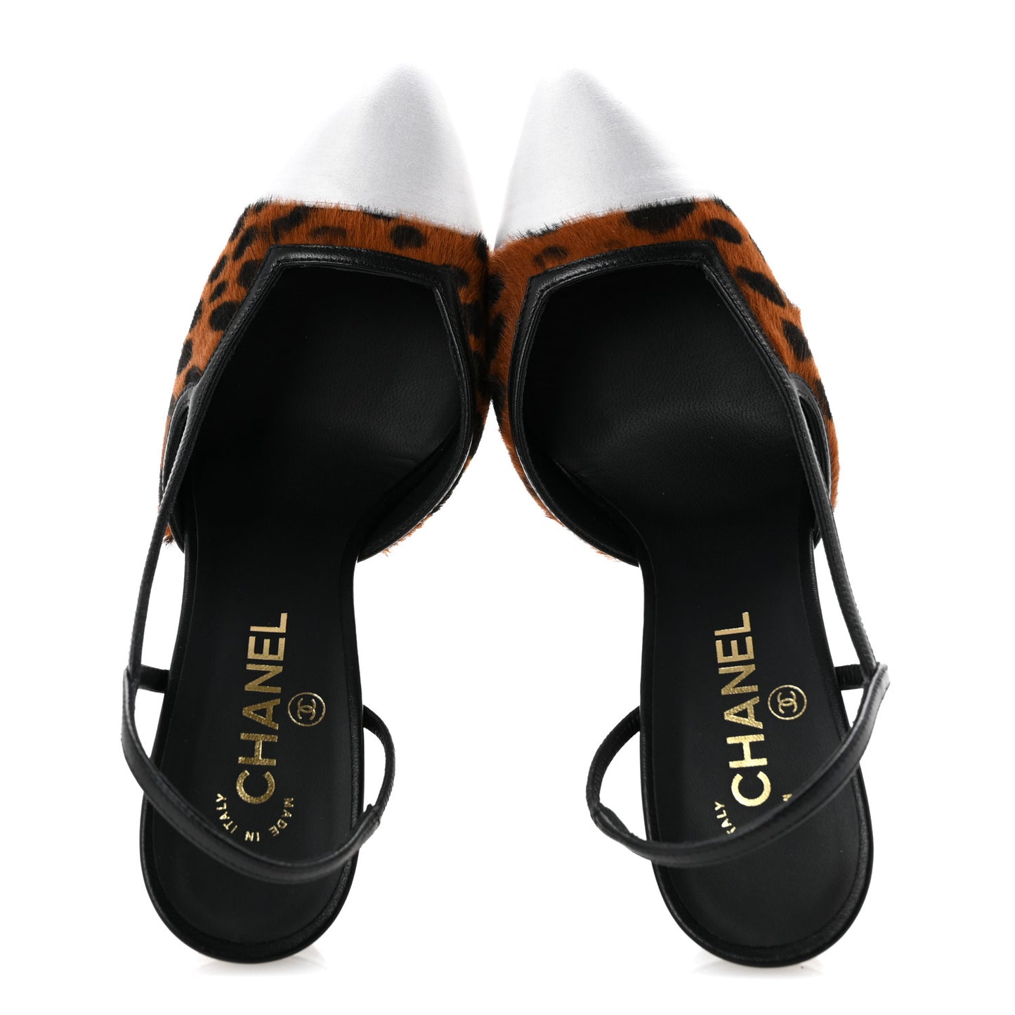 Lambskin Mixed Fibers Cap Toe CC Slingback Pumps 40 Brown Black White