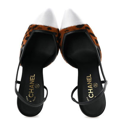 Chanel Lambskin Mixed Fibers Cap Toe CC Slingback Pumps 40 Brown Black White 2 of 10