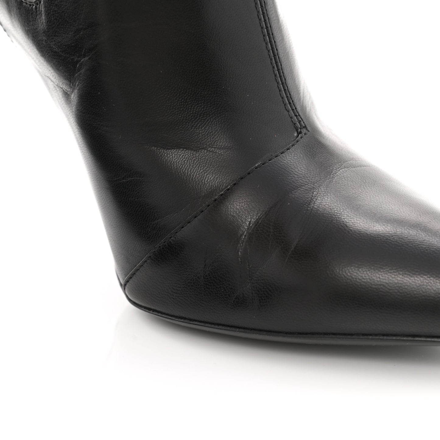 Shiny Sheepskin Pointed Toe Booties 40 Black