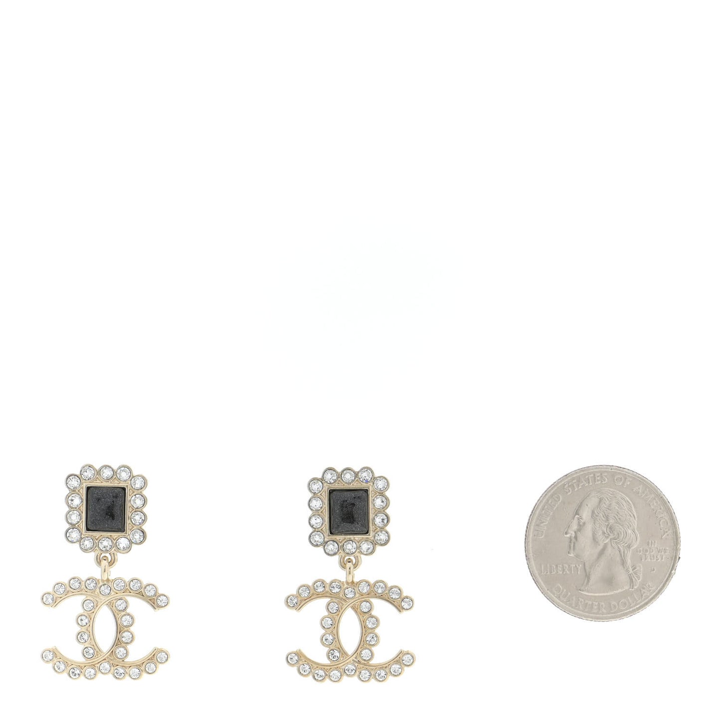 Crystal CC Drop Earrings Gold Black