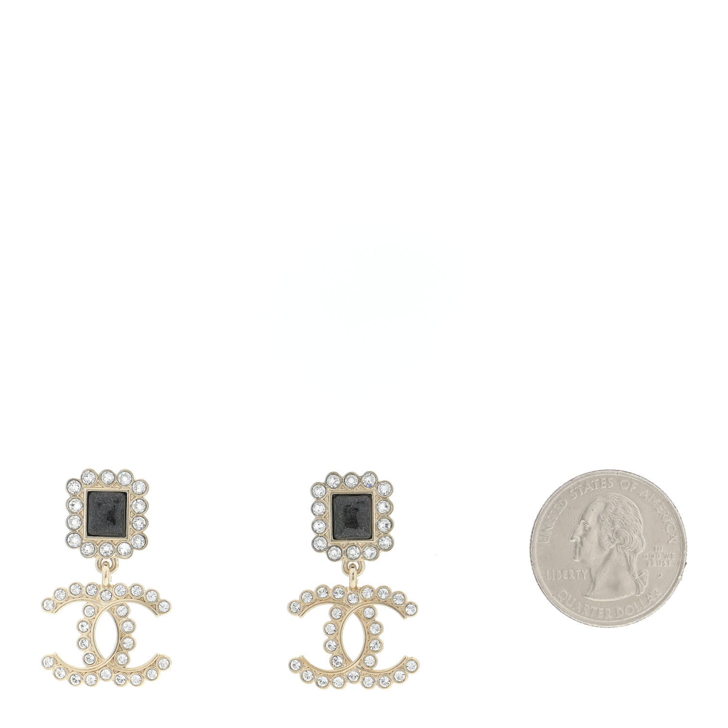 Chanel Crystal CC Drop Earrings Gold Black 2 of 5