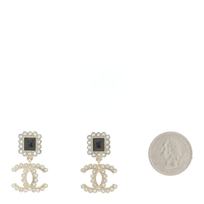 Chanel Crystal CC Drop Earrings Gold Black 2 of 5