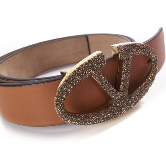 Leather Crystal V Logo Belt