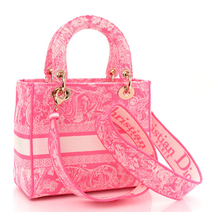 Christian Dior Canvas Toile De Jouy Reverse Embroidered Medium Lady D-Lite Fluorescent Pink 2 of 9
