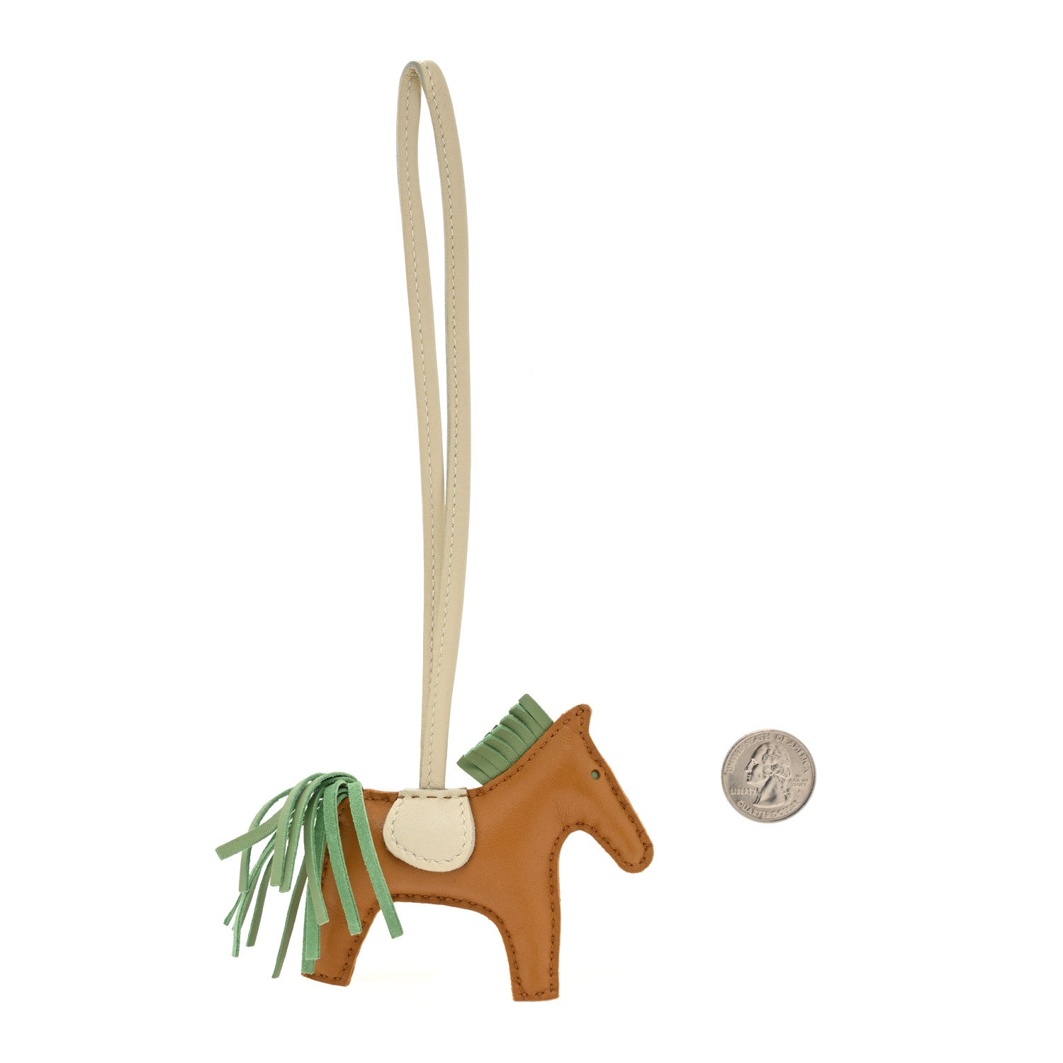 Hermes Milo Lambskin Grigri Rodeo Horse Bag Charm PM Sesame Vert Criquet Craie 2 of 4