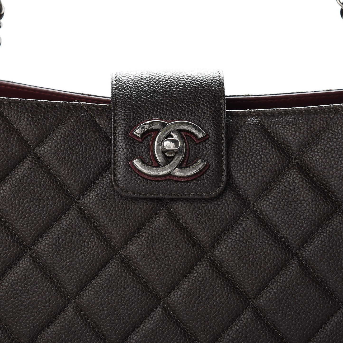 Caviar Quilted Large CC Accordion Shopping Bag Brown