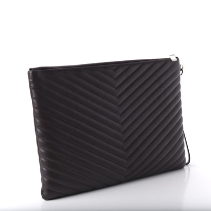 Saint Laurent Calfskin Matelasse Chevron Monogram Document Holder Amaranto 3 of 11
