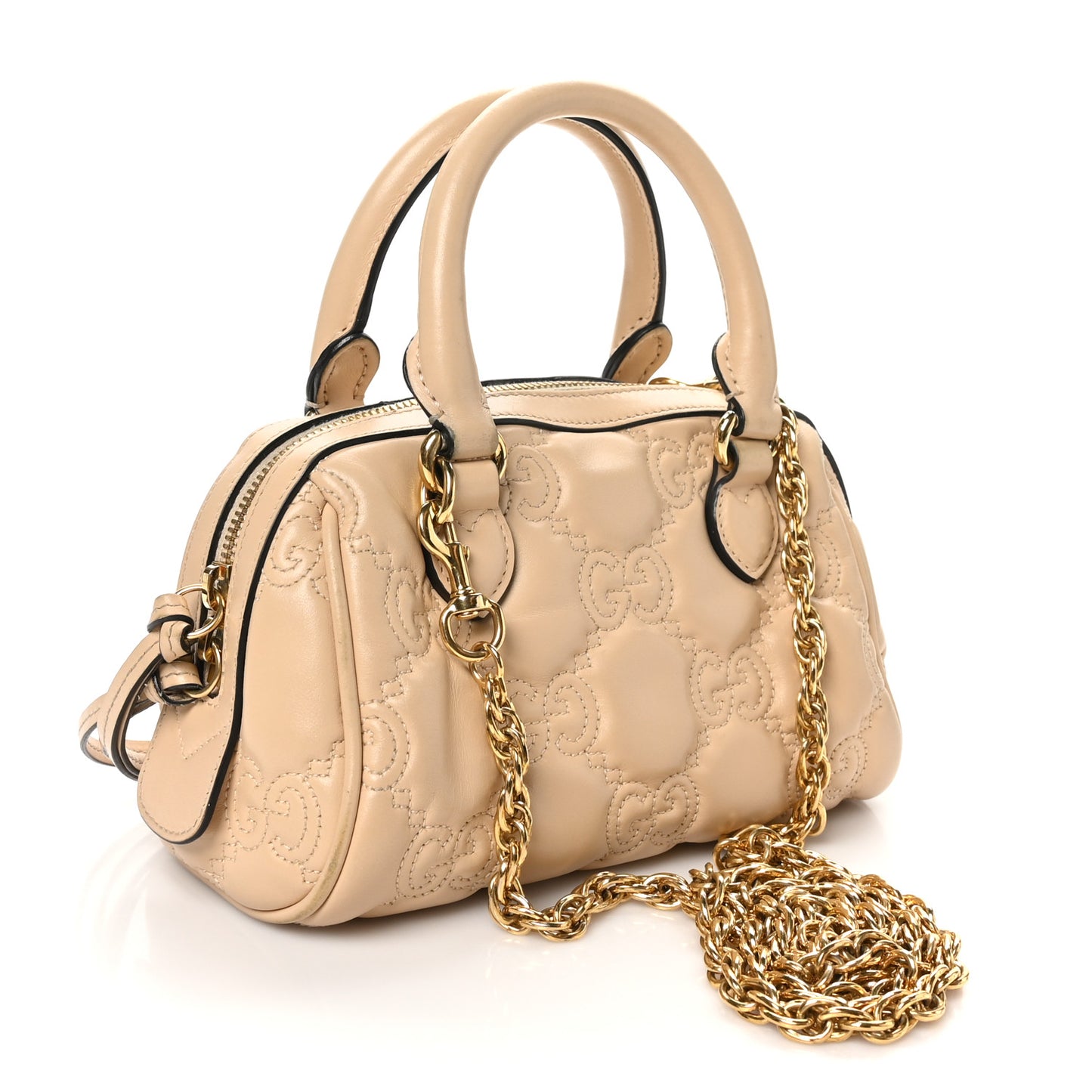 Calfskin GG Matelasse Mini Bowler Bag Naturale