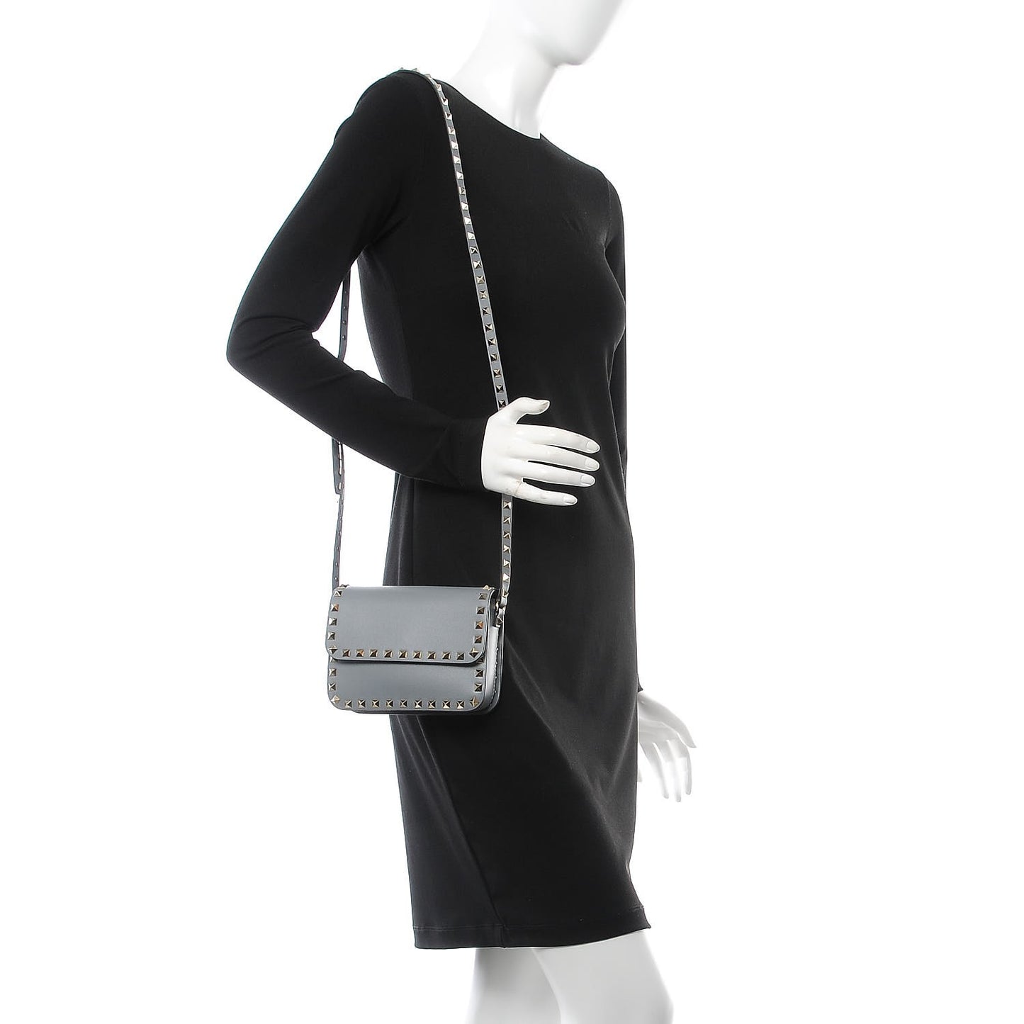 Vitello Rockstud Flap Crossbody Bag Stone