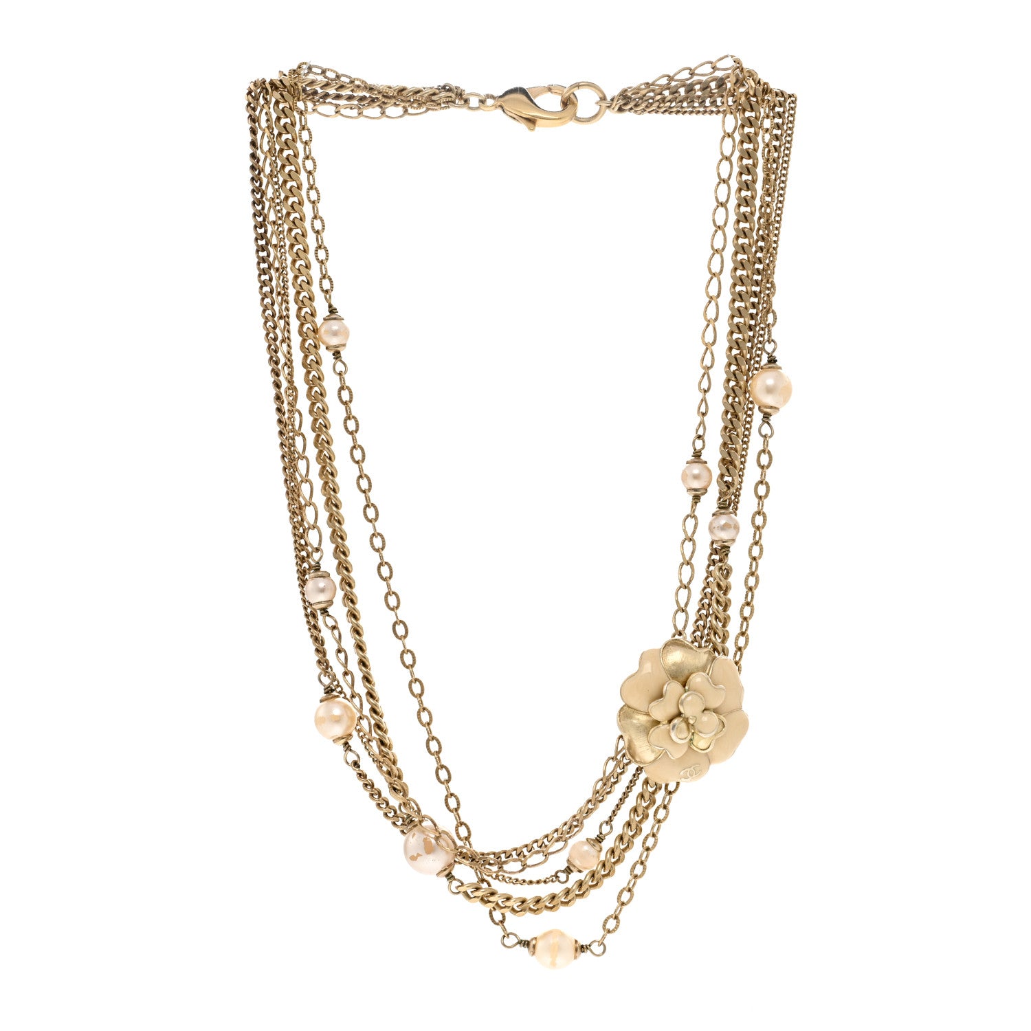 Chanel Pearl Camellia CC Necklace Gold 3 of 6