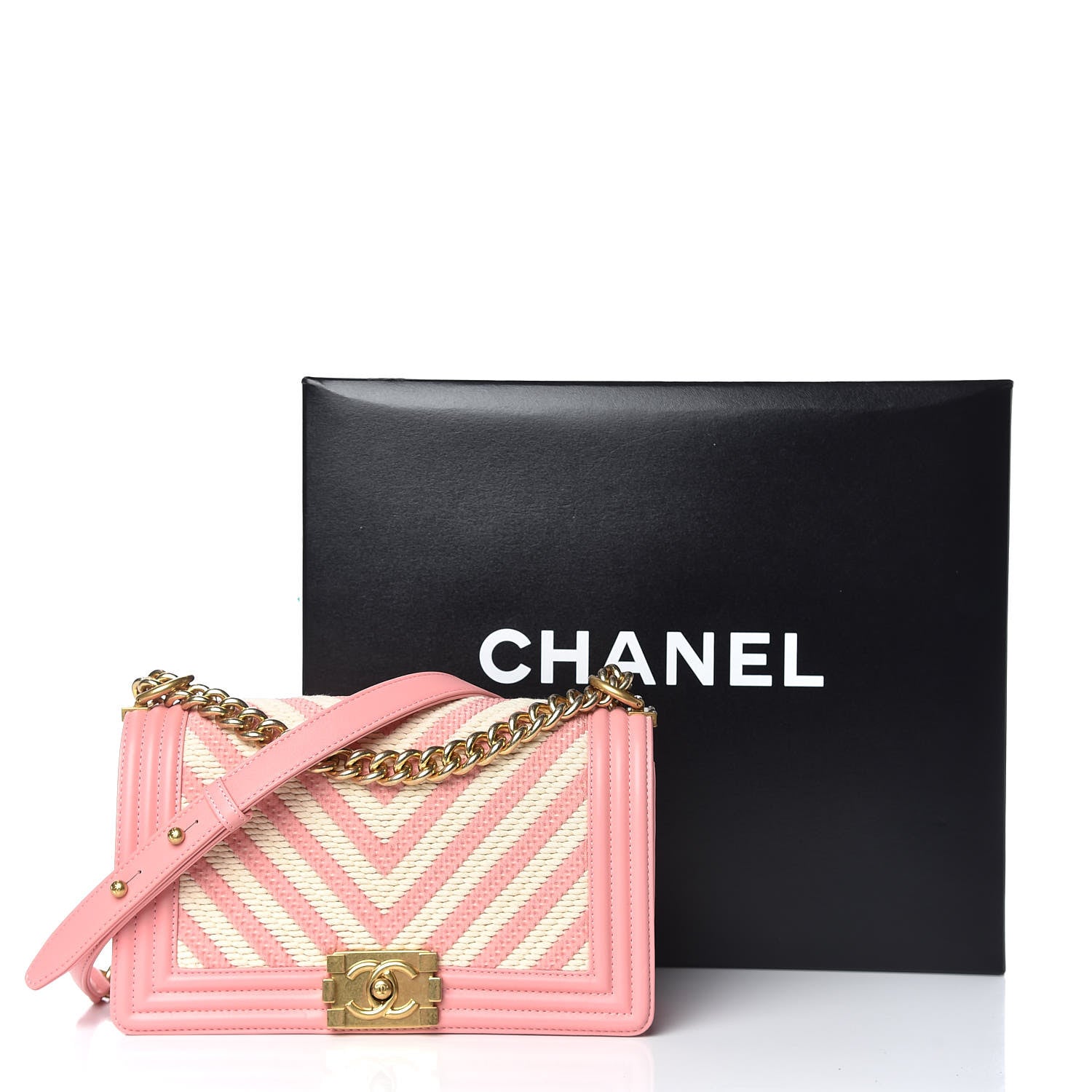 Chanel Fabric Chevron Braided Medium Boy Flap Light Pink Ivory 15 of 15
