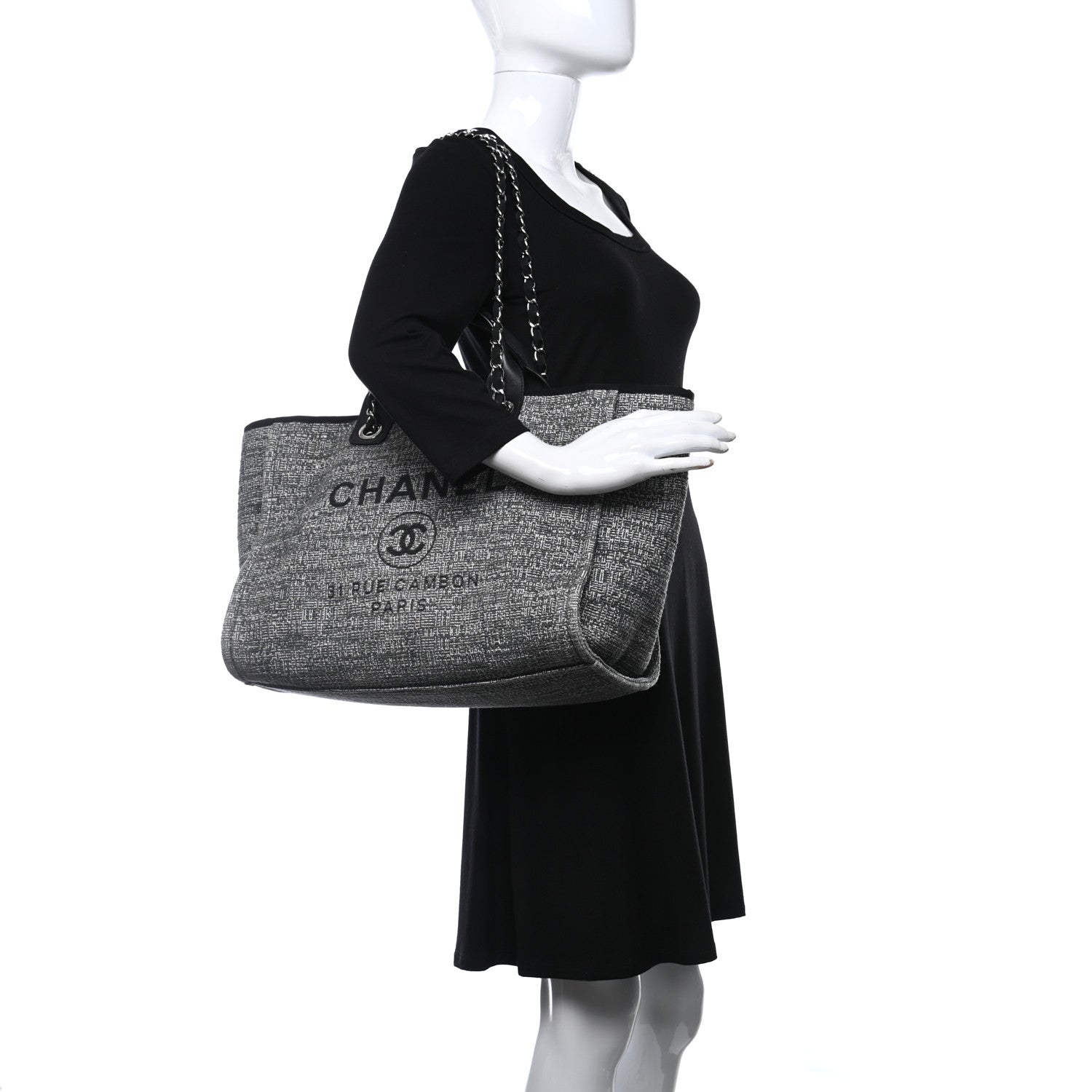 Chanel Mixed Fibers Large Deauville Tote Charcoal 2 of 13