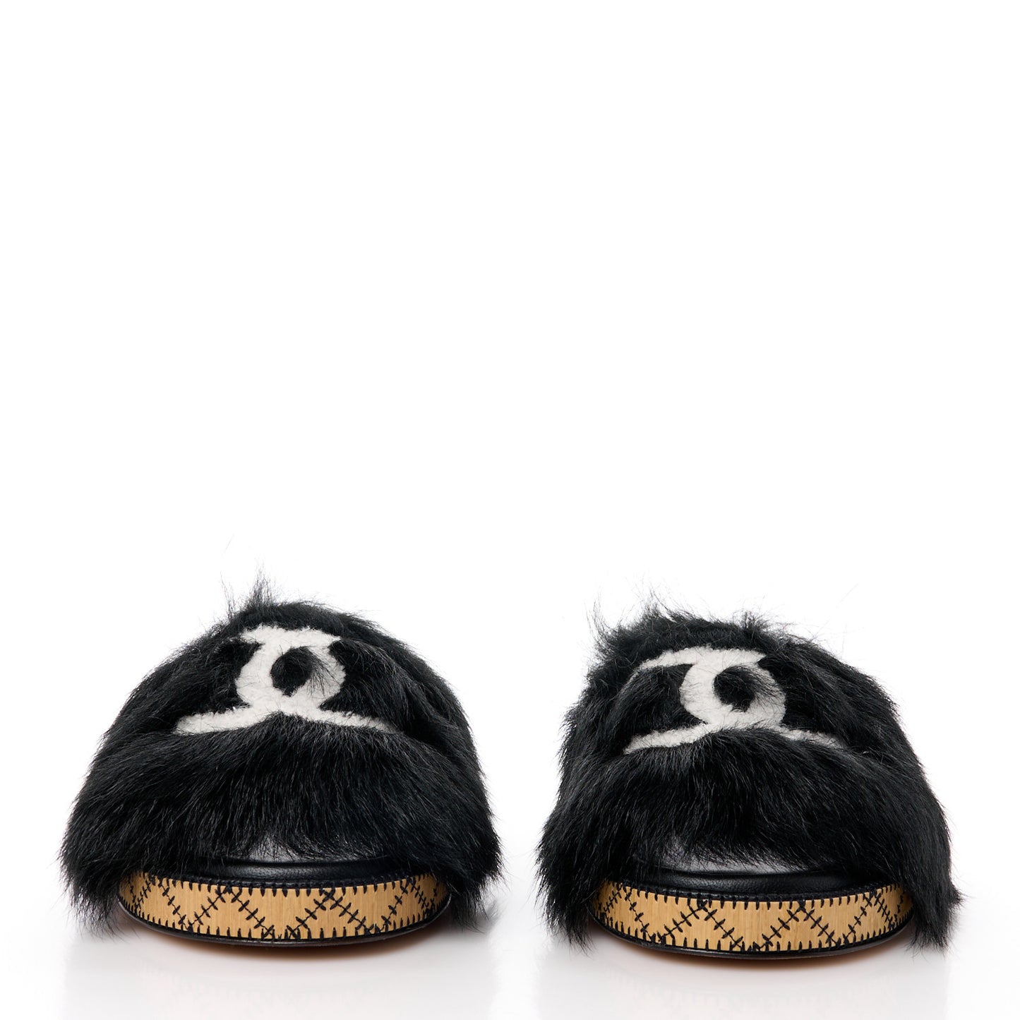 Shearling Lambskin CC Mules Sandal 40 Black White