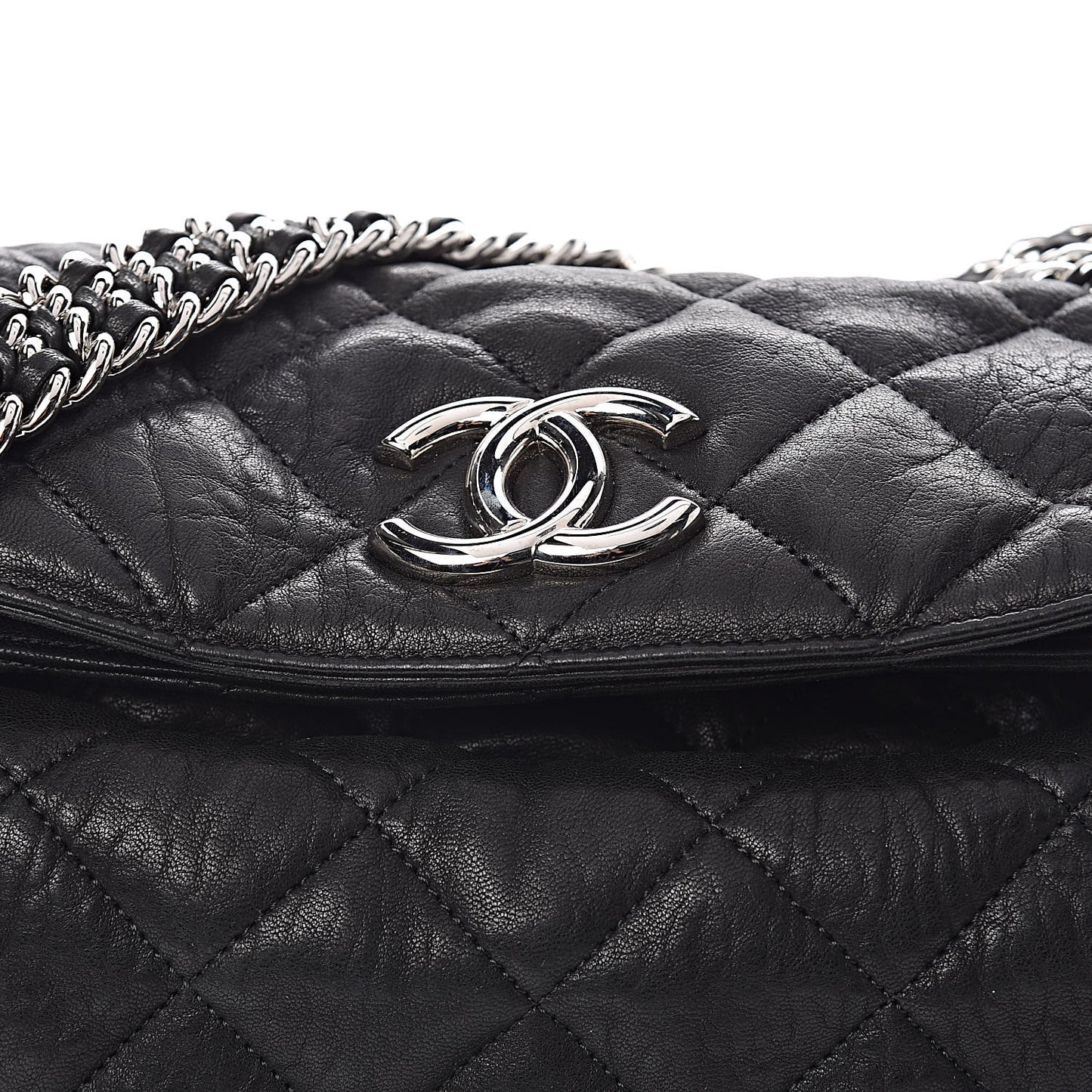 Washed Lambskin Chain Around Hobo Black