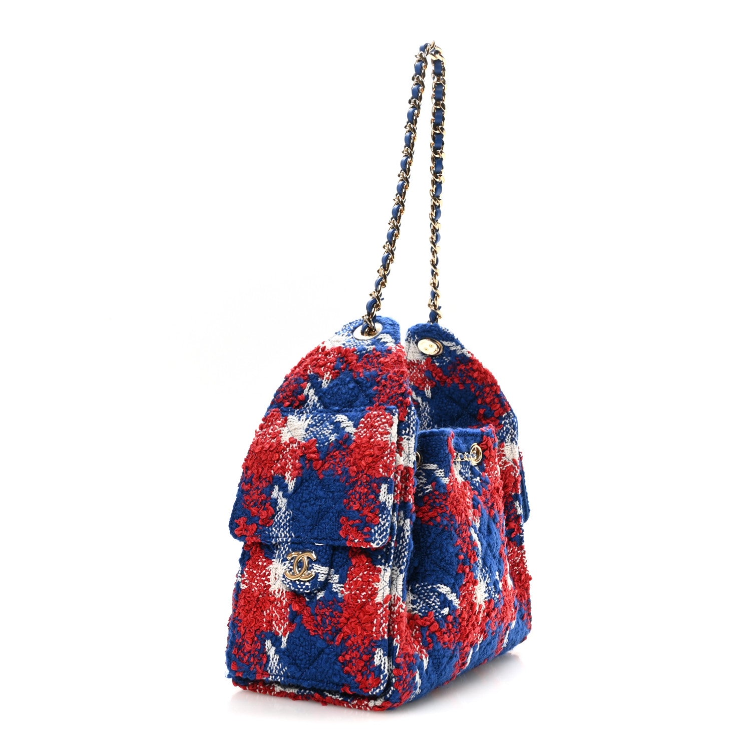 Chanel Tweed Quilted Small Chanel 25 Handbag Red White Blue 3 of 11