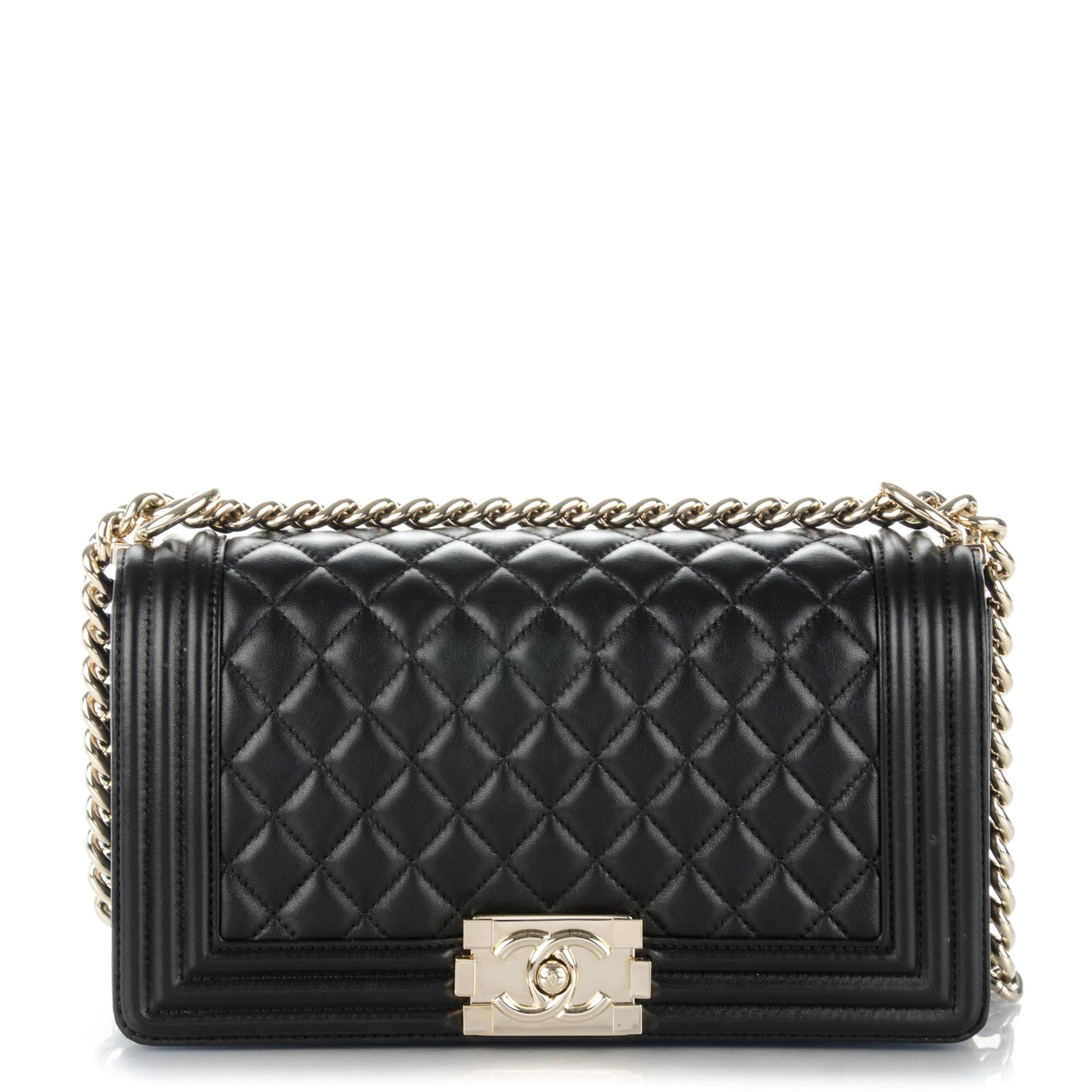 Lambskin Quilted Medium Boy Flap Black