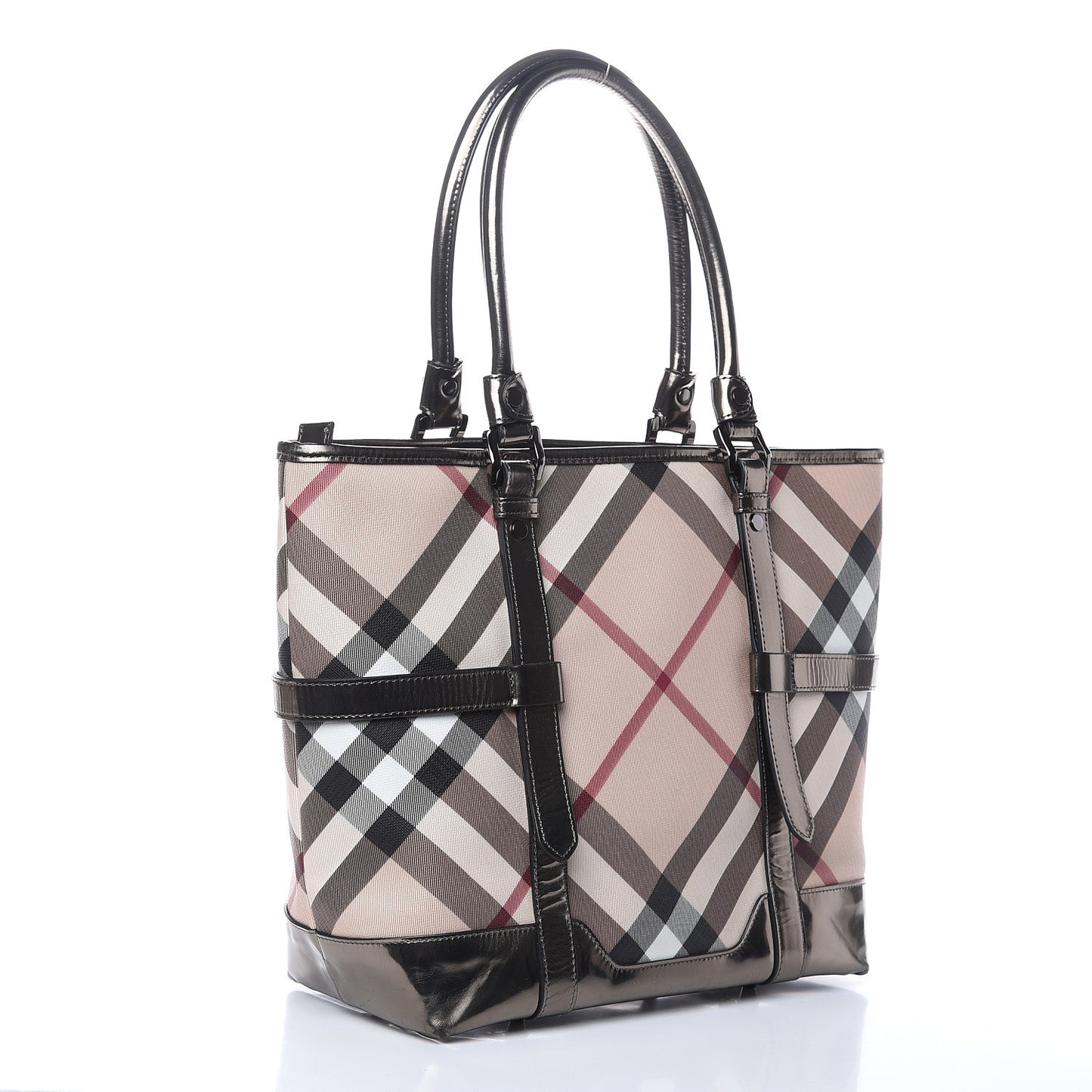 Metallic Calfskin Nova Check Tote Pewter