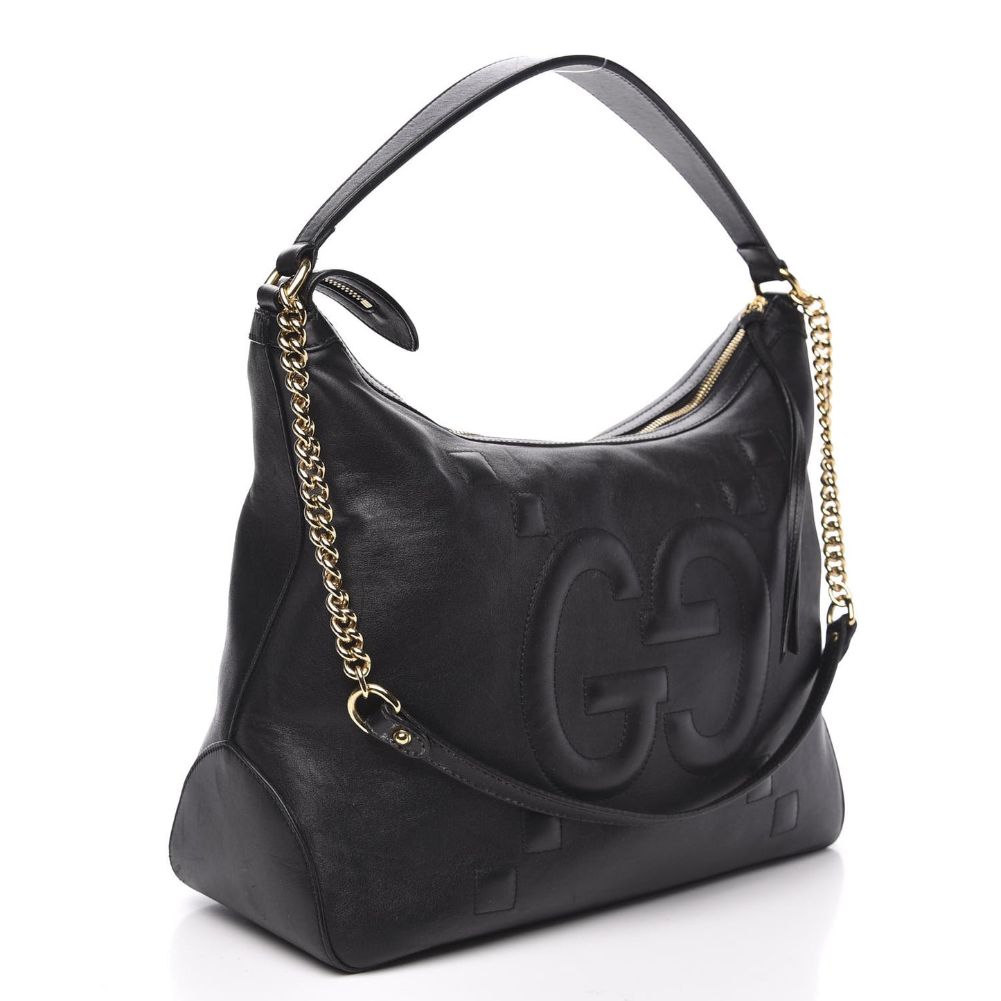 Apollo Calfskin GG Dadini Embroidered Large Hobo Black