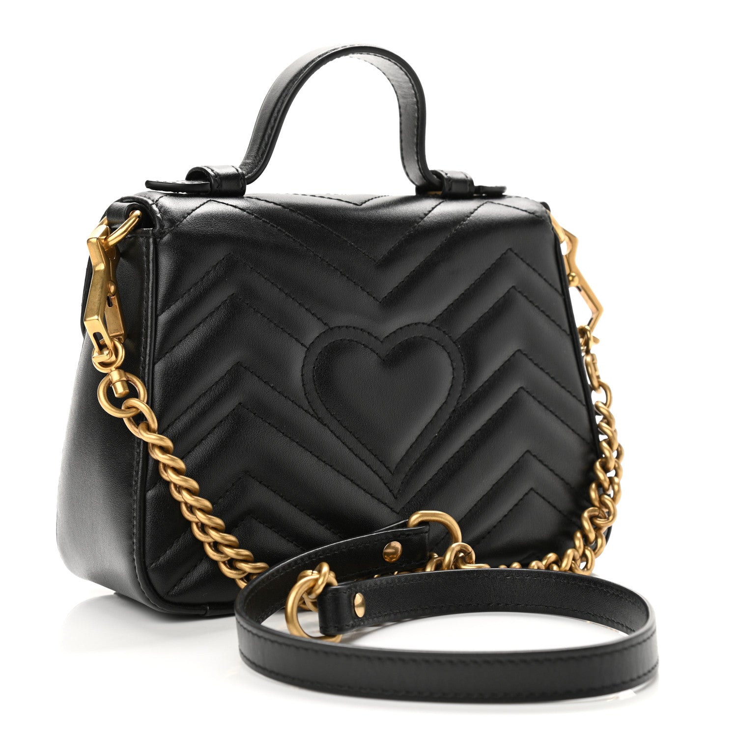Gucci Calfskin Matelasse Mini GG Marmont Top Handle Shoulder Bag Black 3 of 12