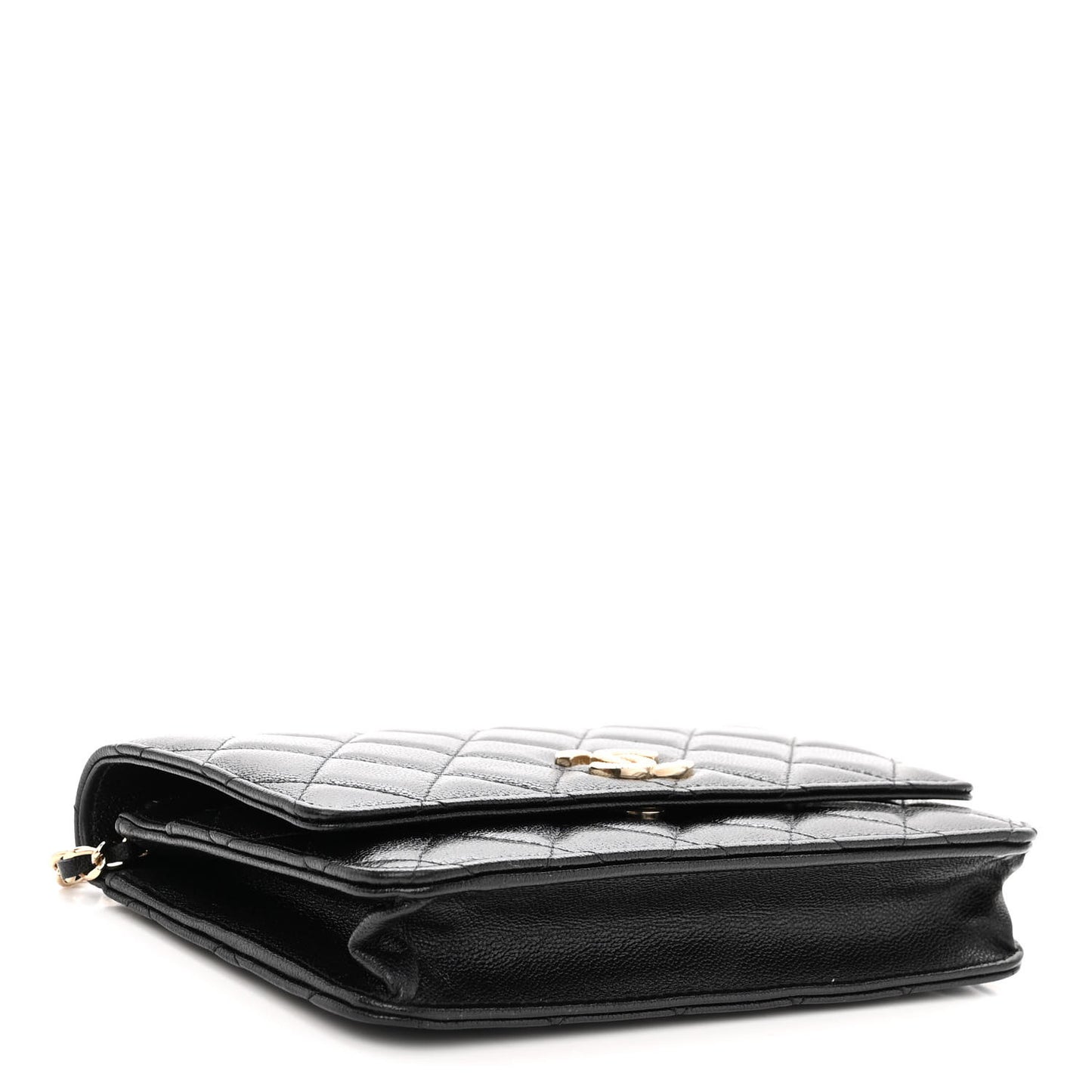 Caviar Quilted Studded CC Wallet on Chain WOC Black