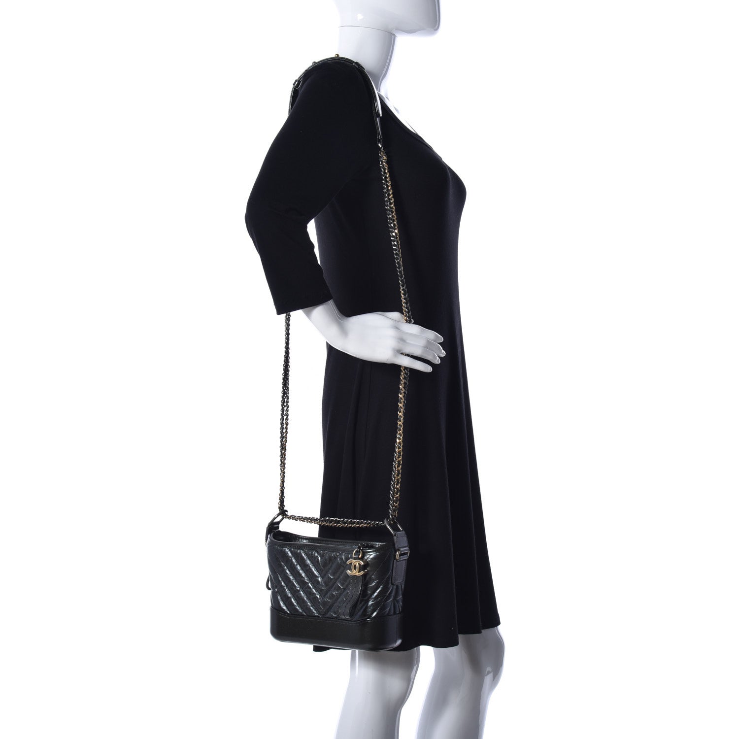 Chanel Metallic Aged Calfskin Chevron Quilted Small Gabrielle Hobo Dark Grey 2 of 11