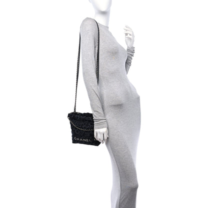 Chanel Denim Quilted Floral Print Mini Chanel 22 Black Grey 2 of 10