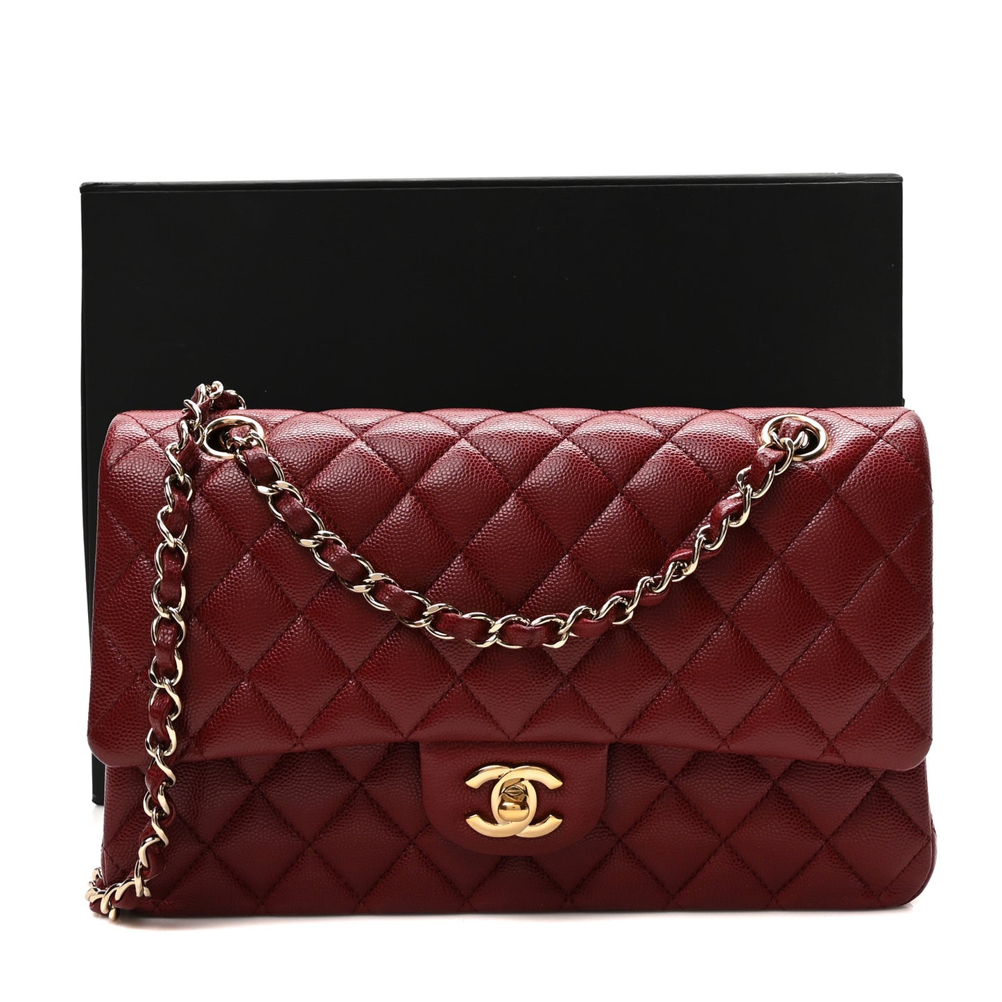 Caviar Quilted Medium Double Flap Red