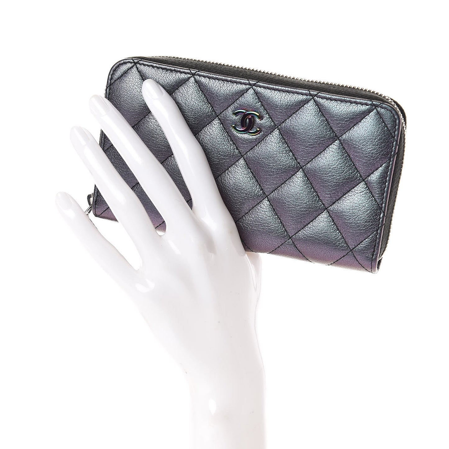 Iridescent Goatskin Quilted Small Zip Around Wallet Purple