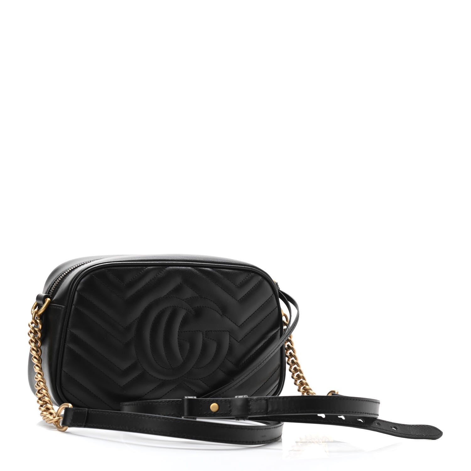 Gucci Calfskin Matelasse Small GG Marmont Chain Shoulder Bag Black 3 of 11