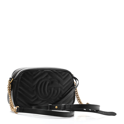 Gucci Calfskin Matelasse Small GG Marmont Chain Shoulder Bag Black 3 of 11