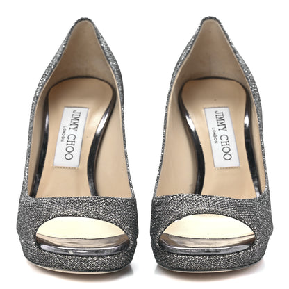 Jimmy Choo Glitter Luna 100 Peep Toe Pumps 37.5 Anthracite 2 of 7