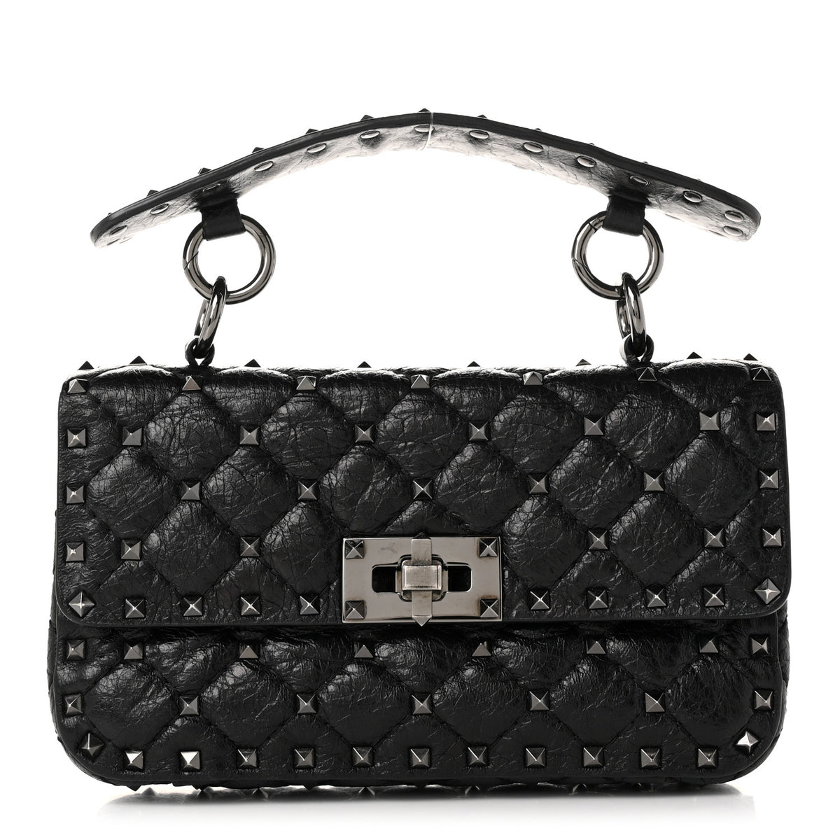 Valentino Garavani Craquele Nappa Small Rockstud Spike Shoulder Bag Black 1 of 9